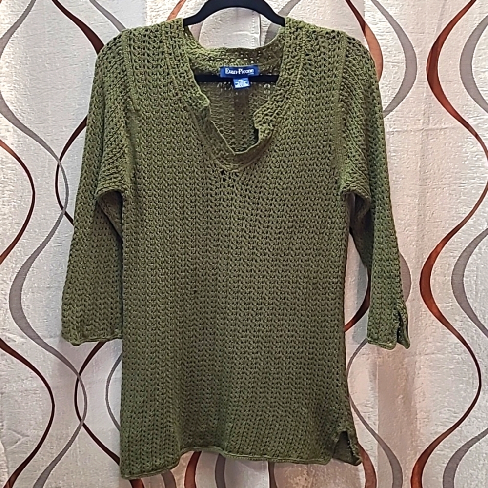 Army Green Cotton Long Sweater Cover-up